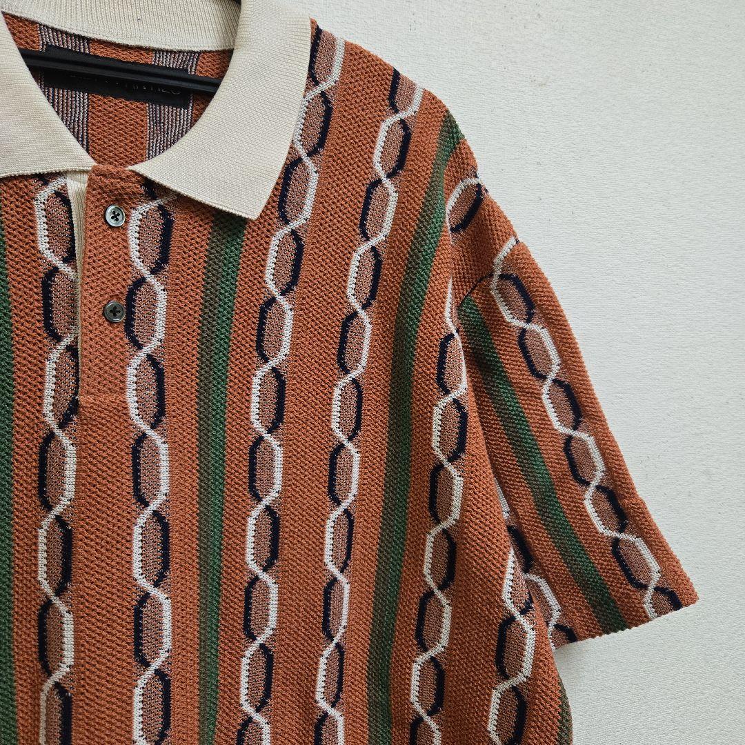 24SS新品WACKOMARIAストライプニットポロシャツORANGE/L
