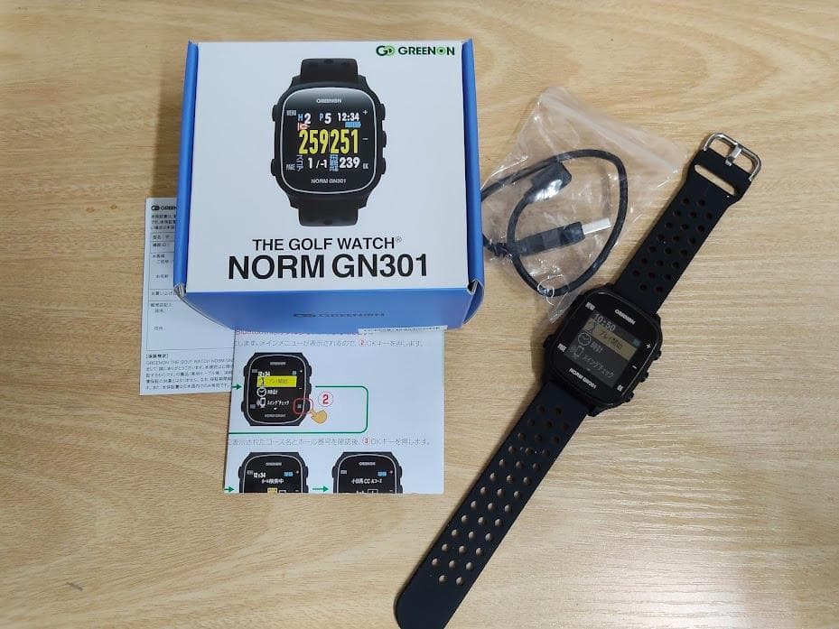 【美品】グリーンオン ゴルフウォッチ 黒 NORM GN301 ノルム