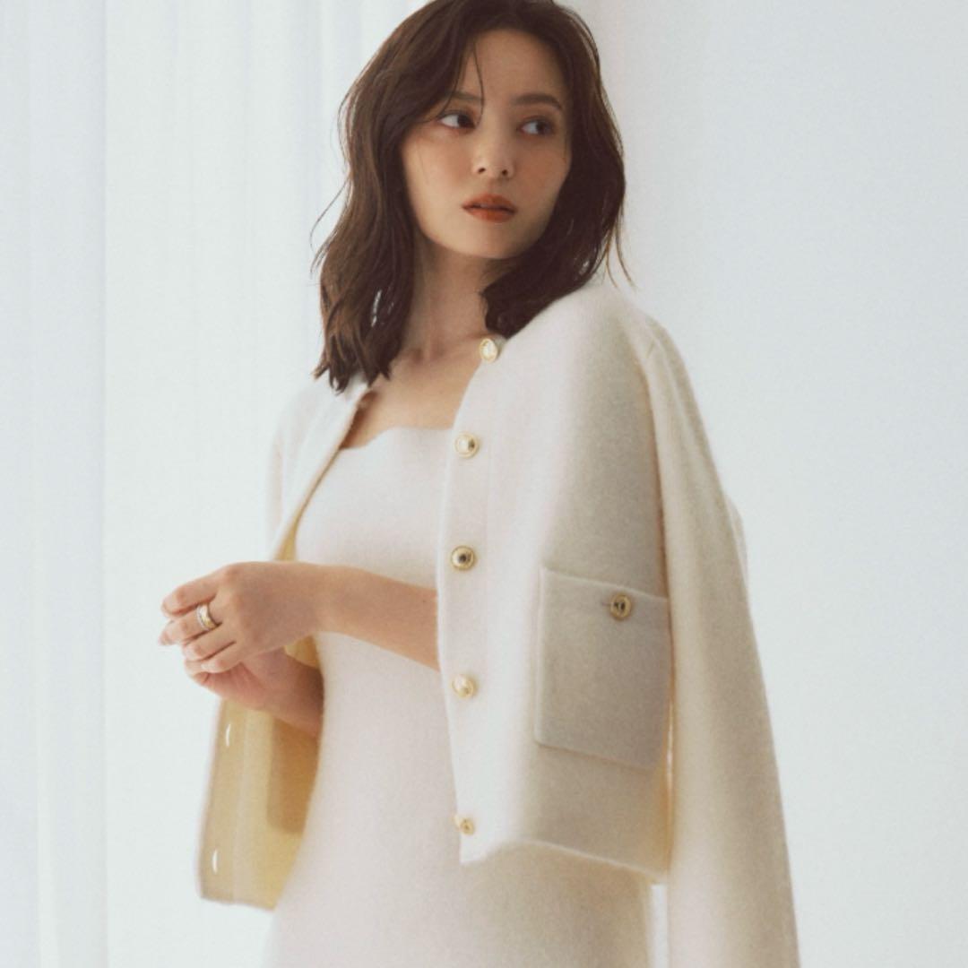 【anuans】新品タグ付き カシミヤブレンドノーカラーニットジャケット