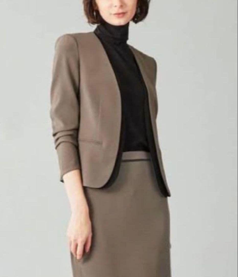 【新品】BEIGE, CINDY ダブルカラージャケット サイズ6 茶×黒