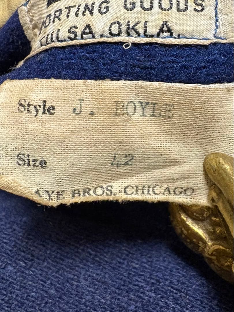 希少サイズ 1950s ビンテージ 袖革 スタジャン 42 ネイビー xpv