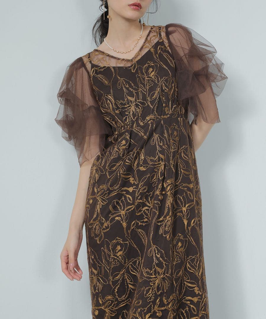 kana ブラウンフラワードレス