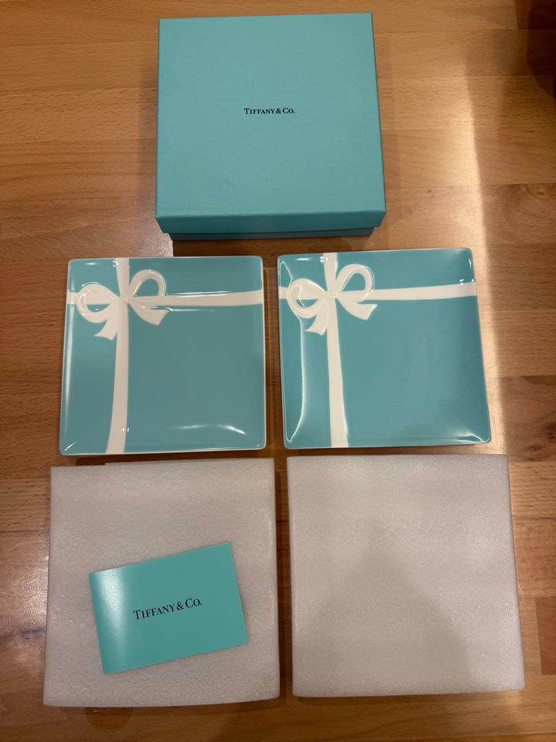 【美品】Tiffany ブルーボウデザートプレート 2枚　ティファニーブルー