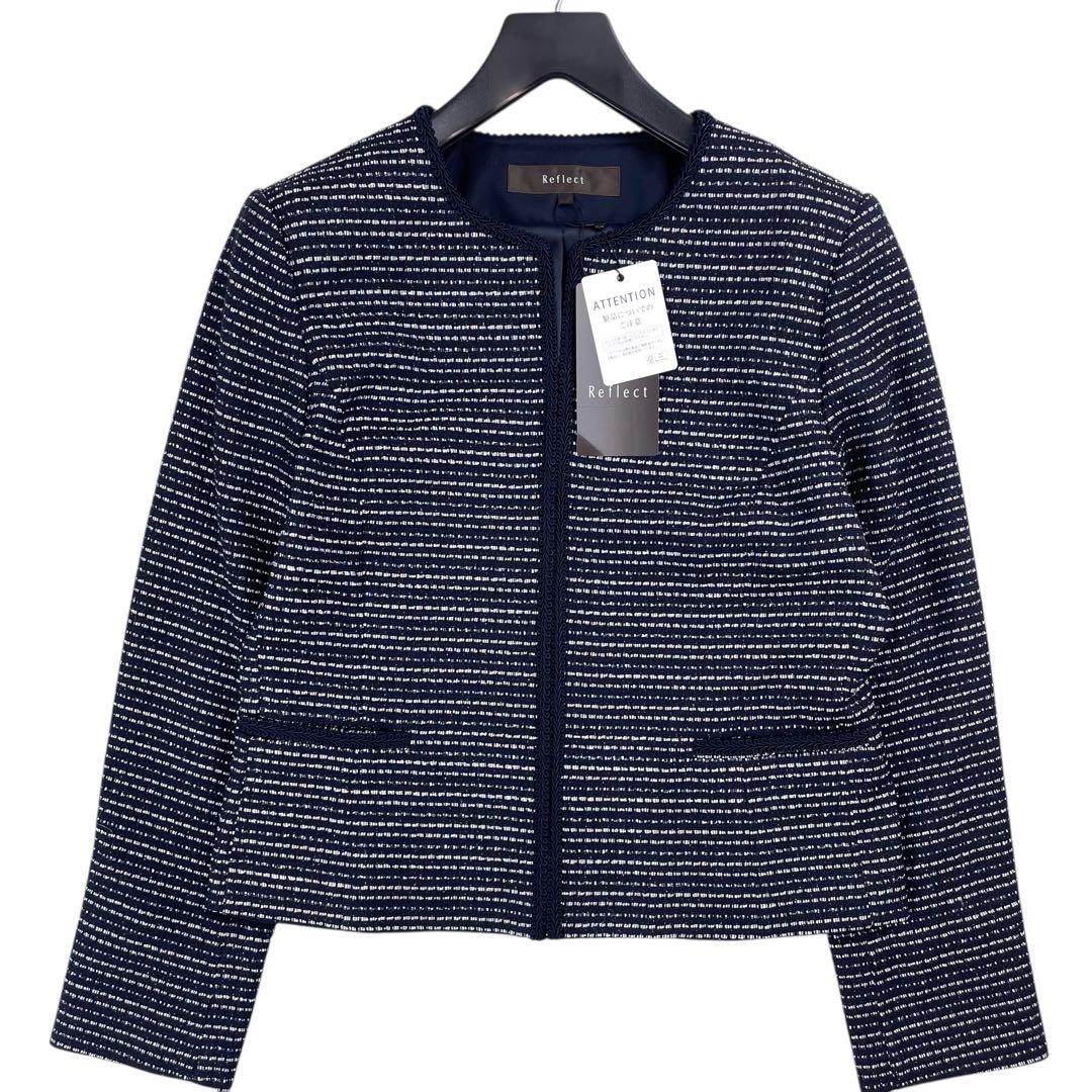 未使用タグ付 リフレクト ノーブルツイードジャケット ラメ ネイビー系 11