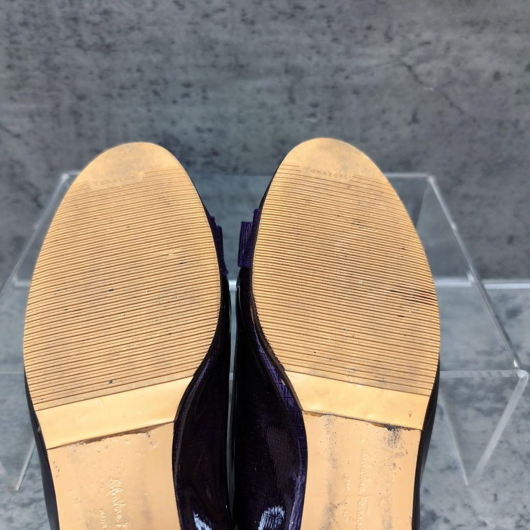 フェラガモ ヴァラ フラットシューズ 24cm 紫 パテント リザード型押し