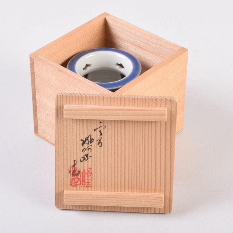 茶道具　京焼　平安昭阿弥造　染付　花草文　蓋置　共箱　V　8421