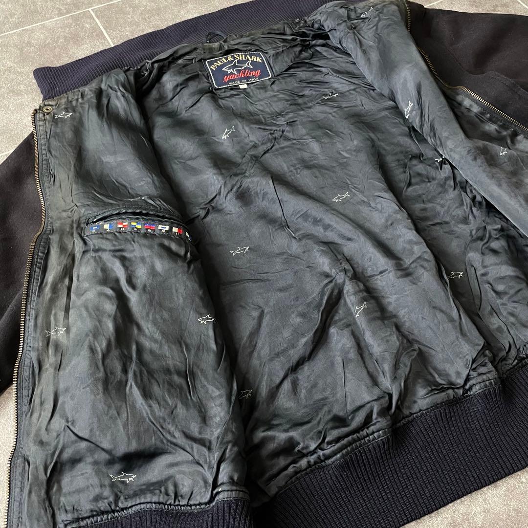 ITALY製 vintage shark ウールブルゾン スタンドカラー濃紺