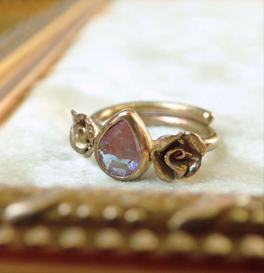 ハンドメイド ローズモチーフ　ピンキーリング