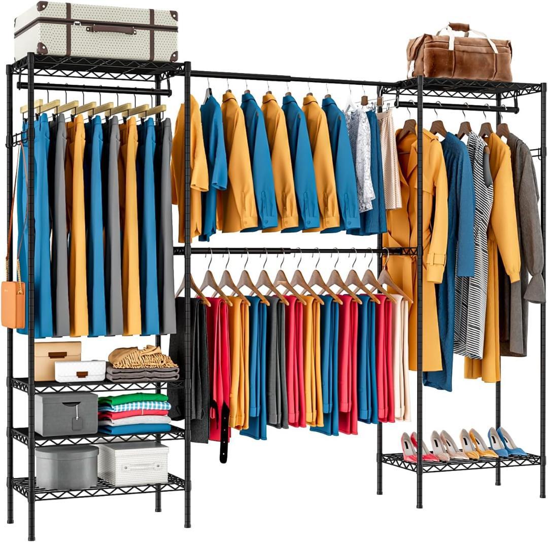 PASRLD ハンガーラック 幅調整可 伸縮式ワードローブ メタルラック