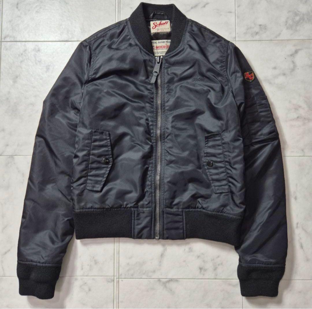 【美品】Schott MA-1 フライトジャケット ロゴ刺繍 ワッペン 黒 M