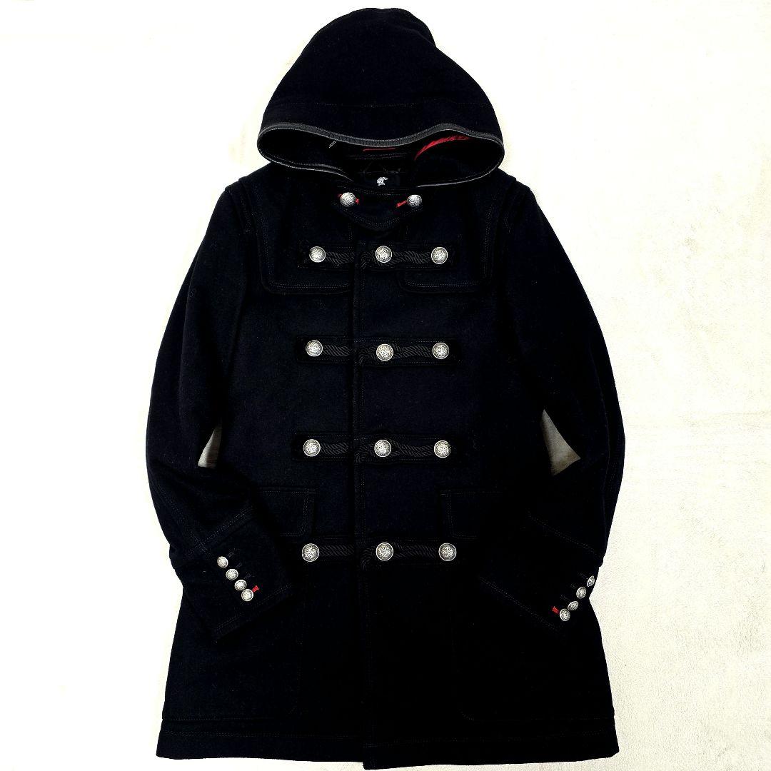 ラブレス ナポレオンコート カシミヤ ダッフルコート 銀ボタン フード 黒 S
