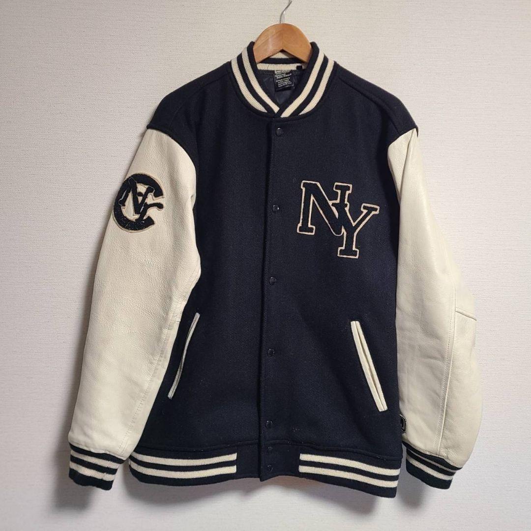 スピリチュアルボール スタジャン 袖切替 レザー ウール NY ワッペン