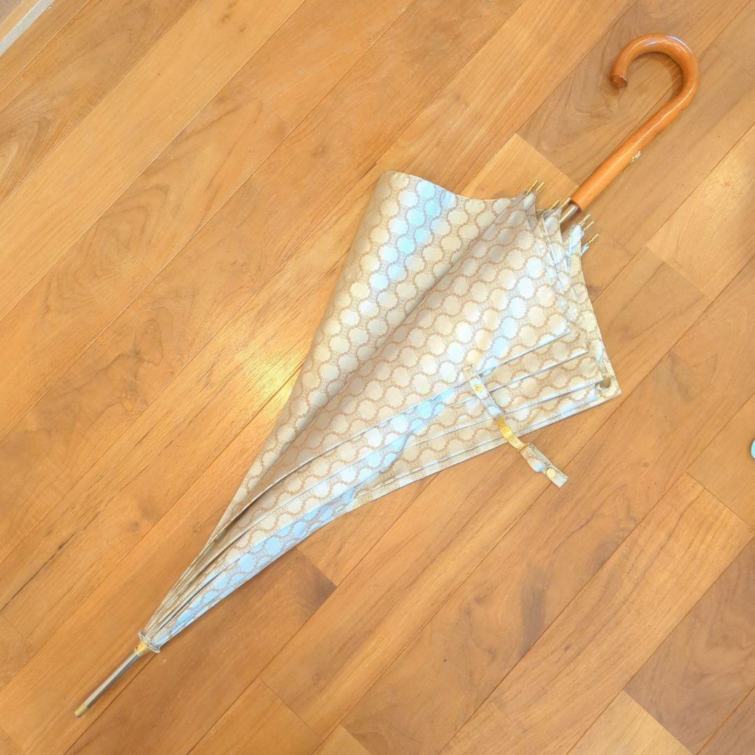 CELINE 長傘 雨傘 マカダム柄 木製ハンドル セリーヌ ゴールド