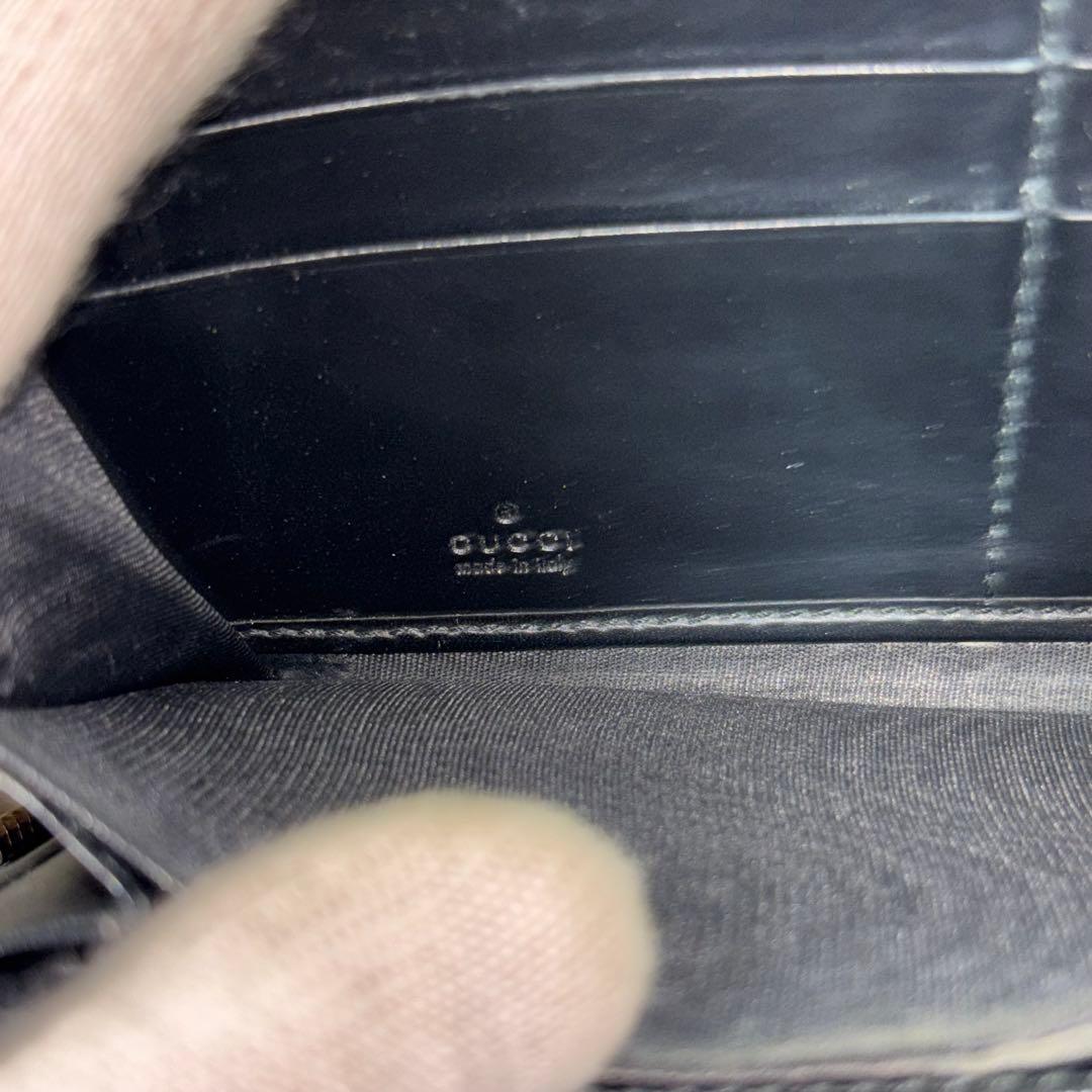 グッチ 財布 ラウンドファスナー GG シマ リボン インターロッキング　黒