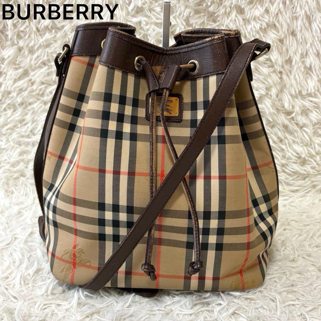 良品✨バーバリー 巾着 バケットバッグ ショルダー ノバチェック シャドーホース