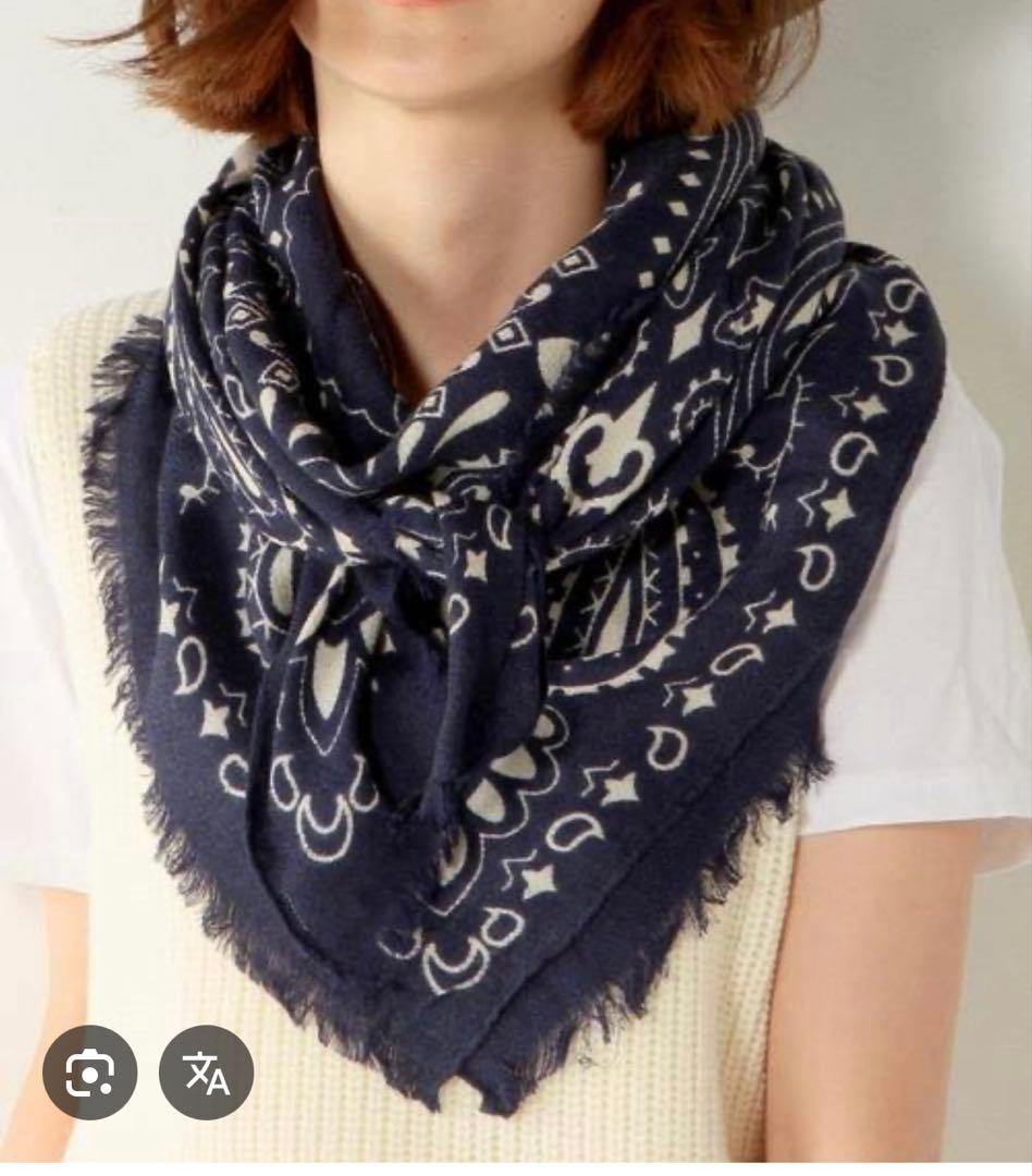 manipuri ネイビー ペイズリー柄 ストール