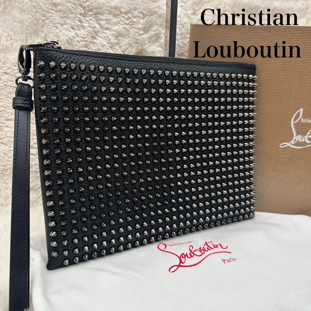 ✨極美品✨箱あり　ルブダン　セカンドバッグ　スタッズ　パネトーネ　シボ革　黒　赤