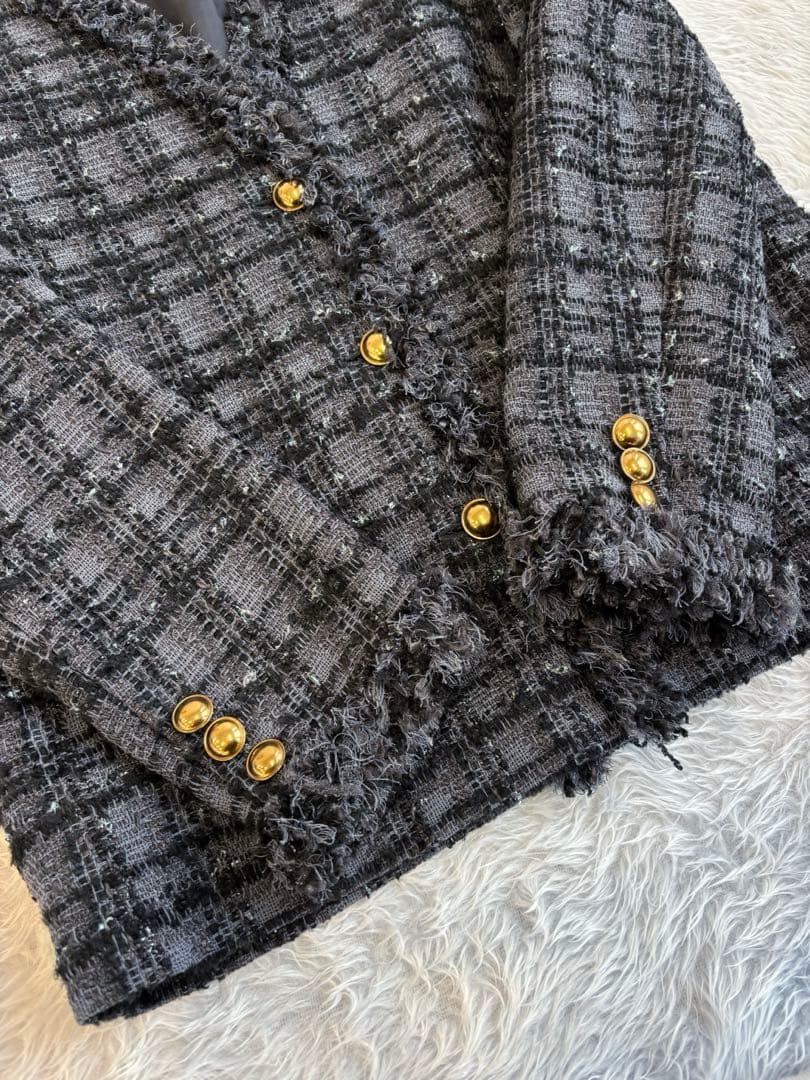 UNITEDARROWS ファンシーツイード Vノーカラー ジャケット