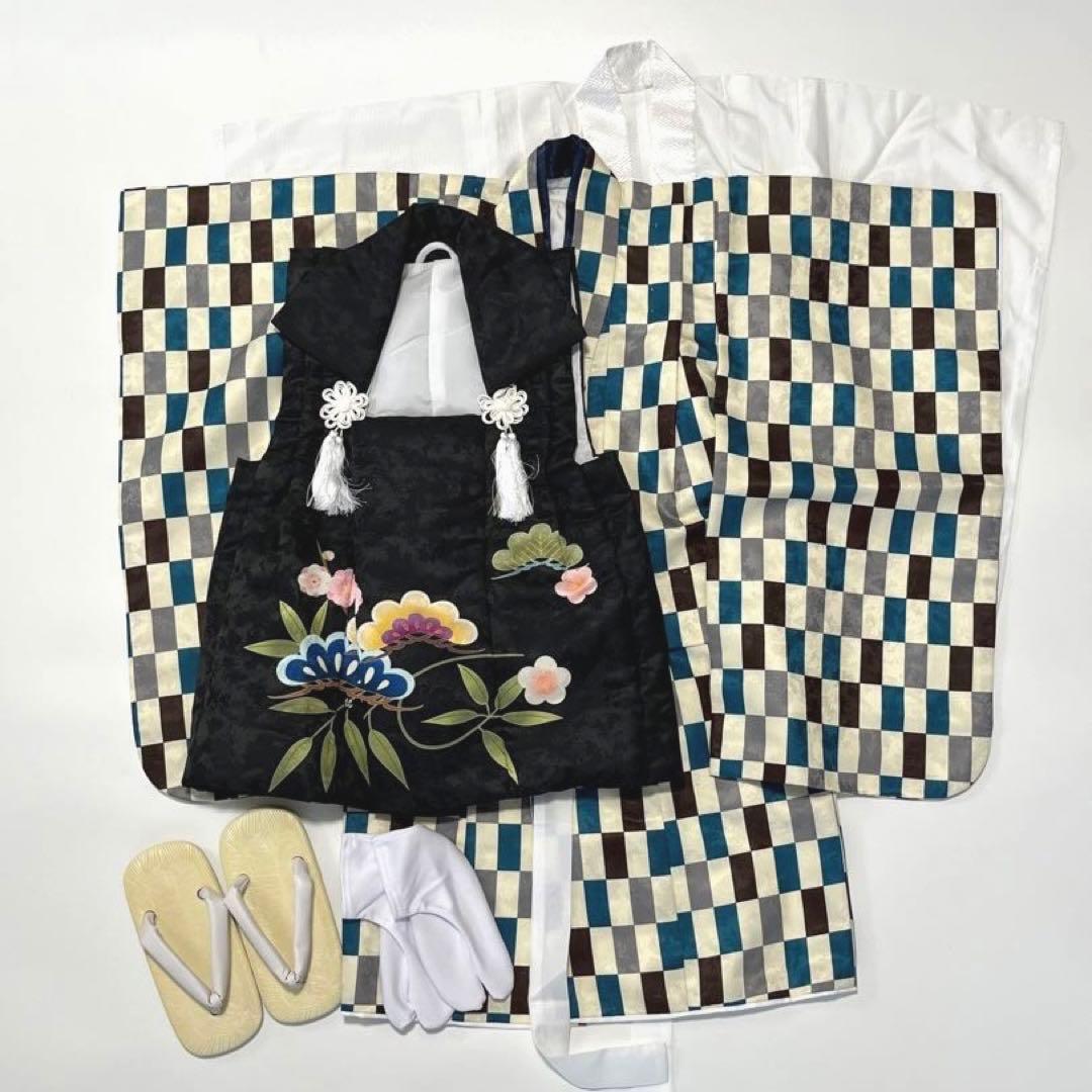 mie様　着物・着物ドレス 黒と白のチェック柄