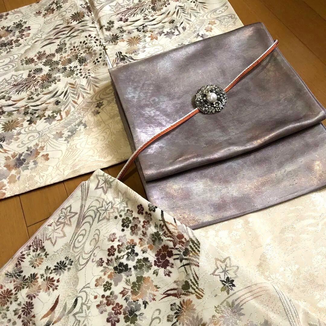 SALE❤️希少アンティーク正絹　マジョリカお召し　豪華キキラキラ日本の美しい花々