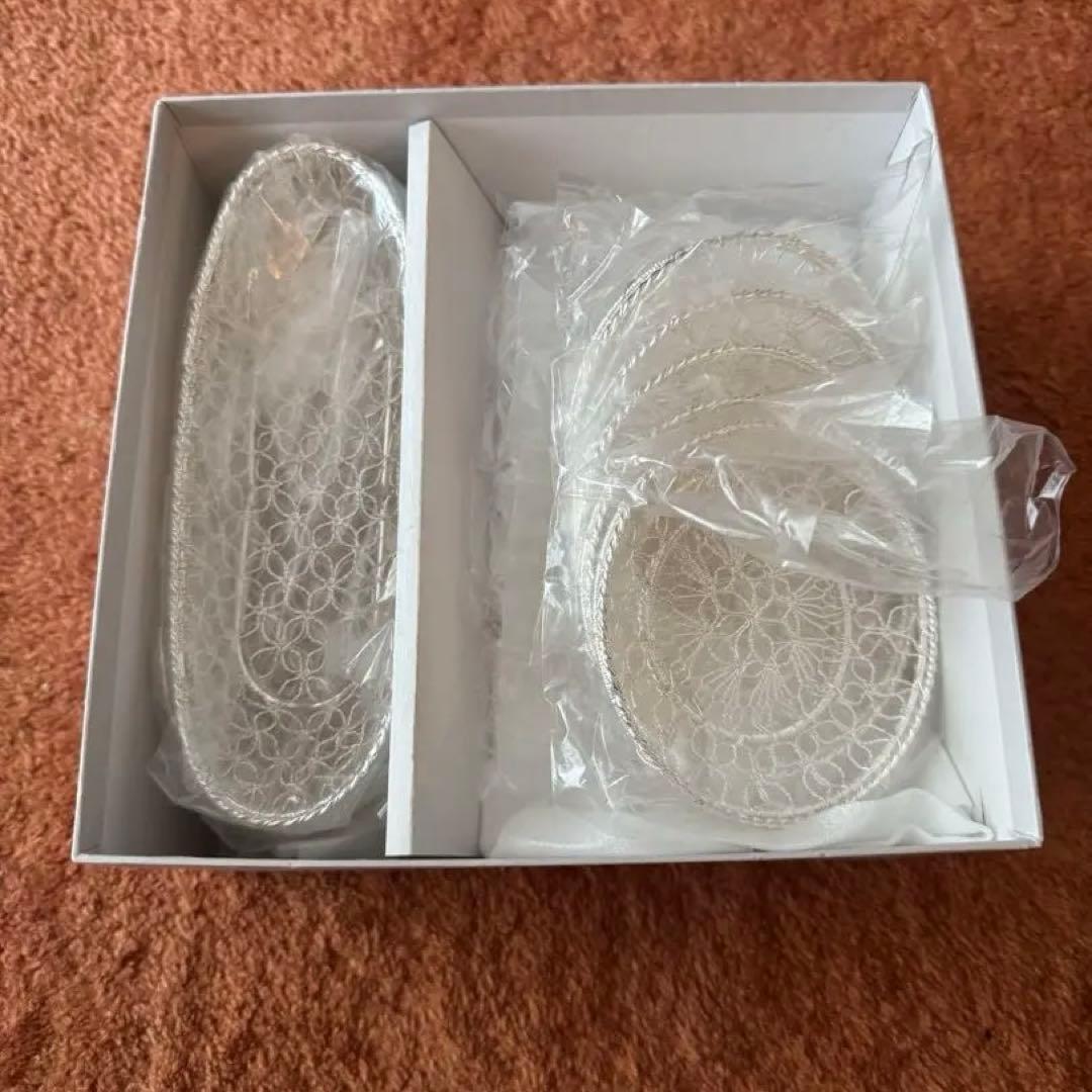 未使用 銀座和光 銀細工 おしぼりトレイ おしぼり入れ コースター 各5個