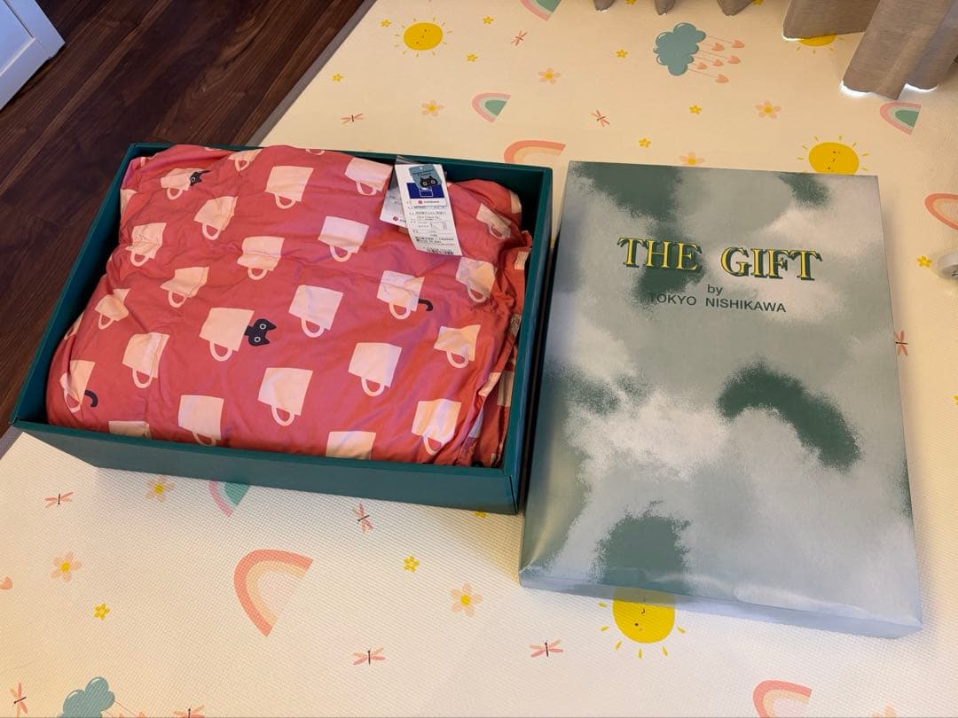 羽毛肌掛け布団 マタノアツコ 西川産業 ネコ＆コップ柄 シングルサイズ