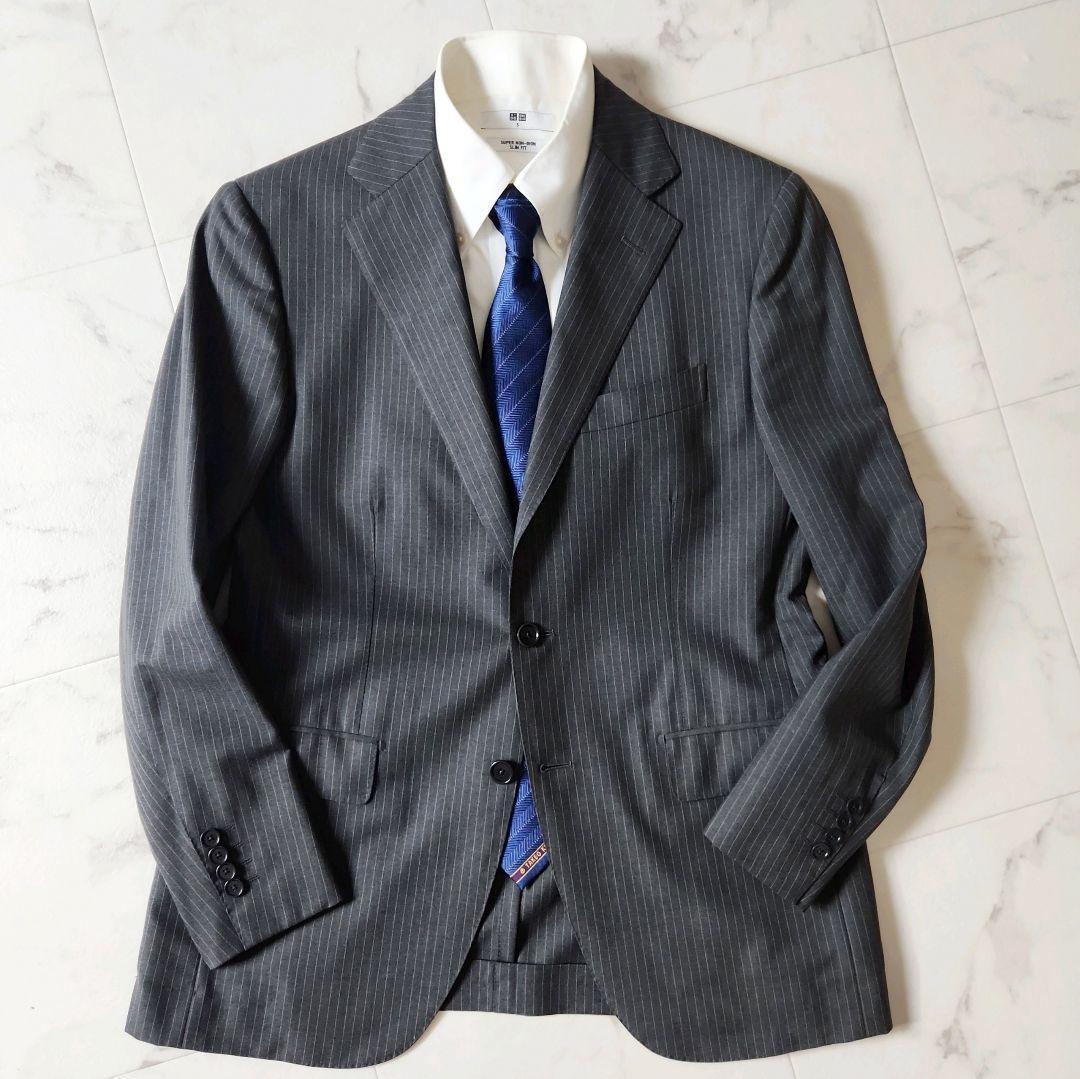 【BEAMS F】極美品✨グレーストライプ スーツ 裾ダブル　S(93)