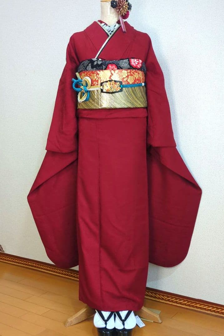 ♦翌日発送♦ 振袖 完全 フルセット 成人式 無地 正絹 赤