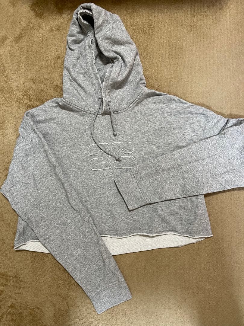 GANNI フード付きクロップドパーカー グレー