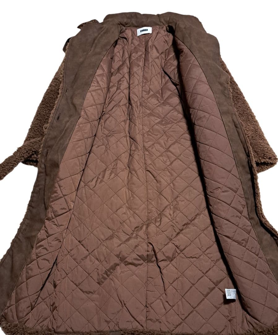 定価5万円　VIAVANDA　ブラウン フリース ロングコート ウエストベルト付