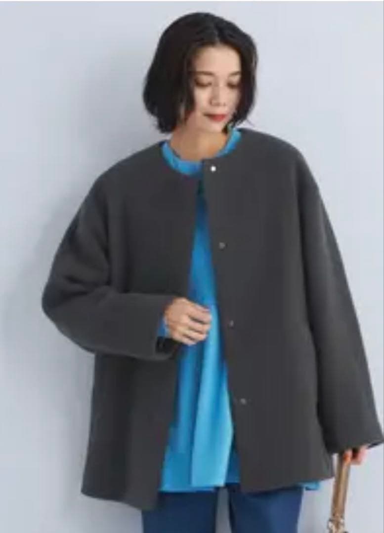 【プウリ】グリーンレーベルリラクシング ノーカラーミドル丈コート