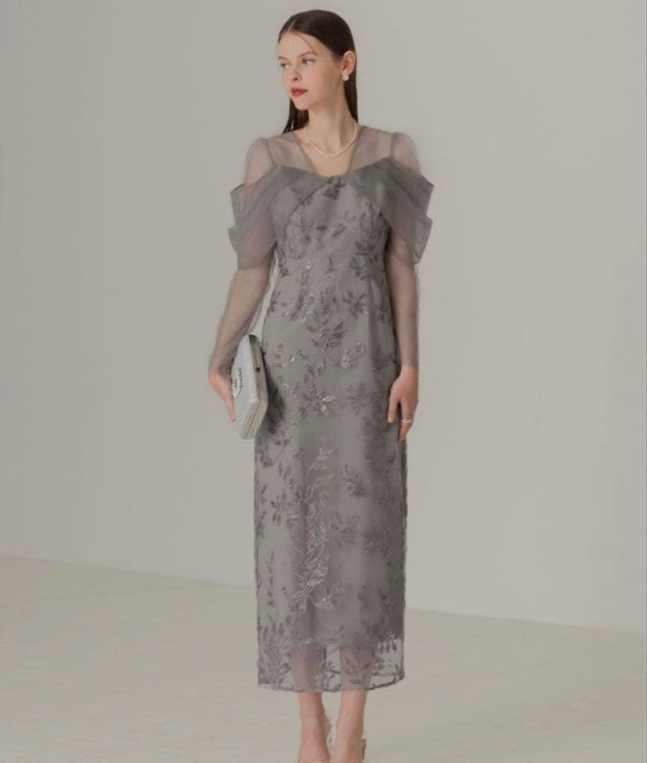 チュールロングスリーブリーフIラインドレス結婚式パーティー二次会デート成人式