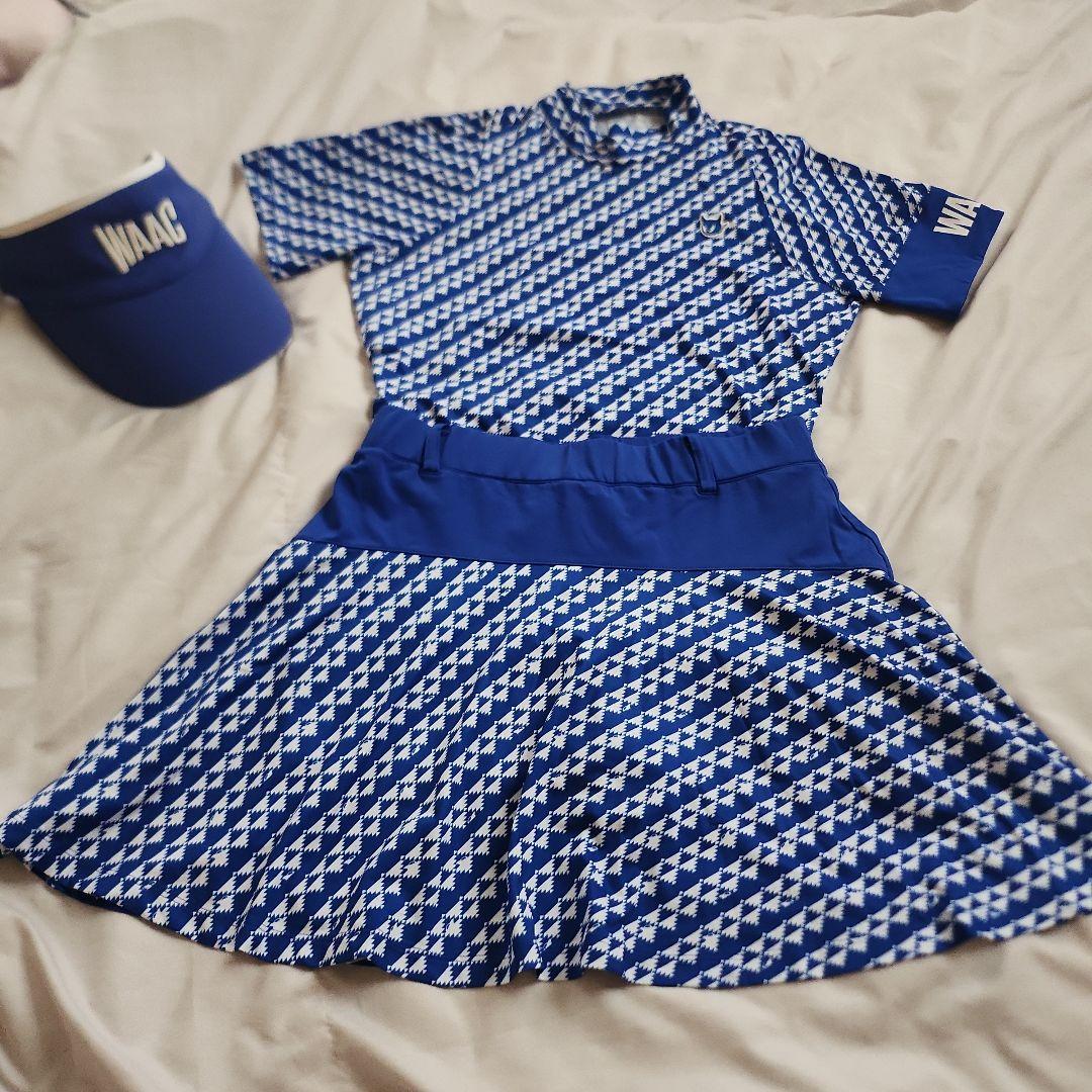 WAAC ゴルフウェア 上下セット青と白の幾何学模様