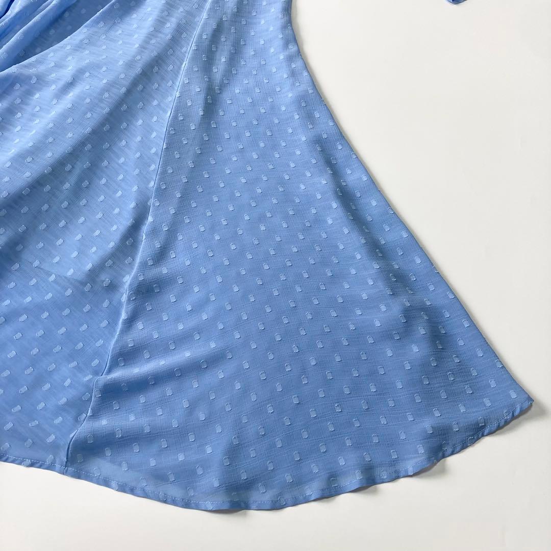 （v6）ジェンヌ　刺繍ドット　フレアワンピース　ブルー　サイズXL 丈120