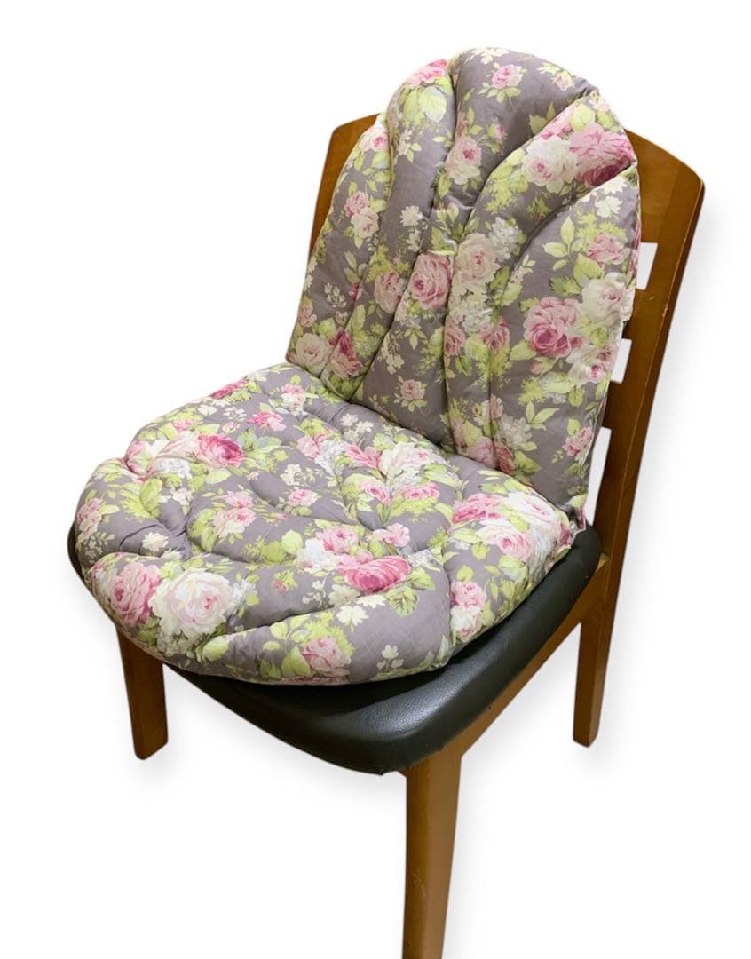 みみ　ローラアシュレイ風　背当て付き椅子シートクッション　4枚セット