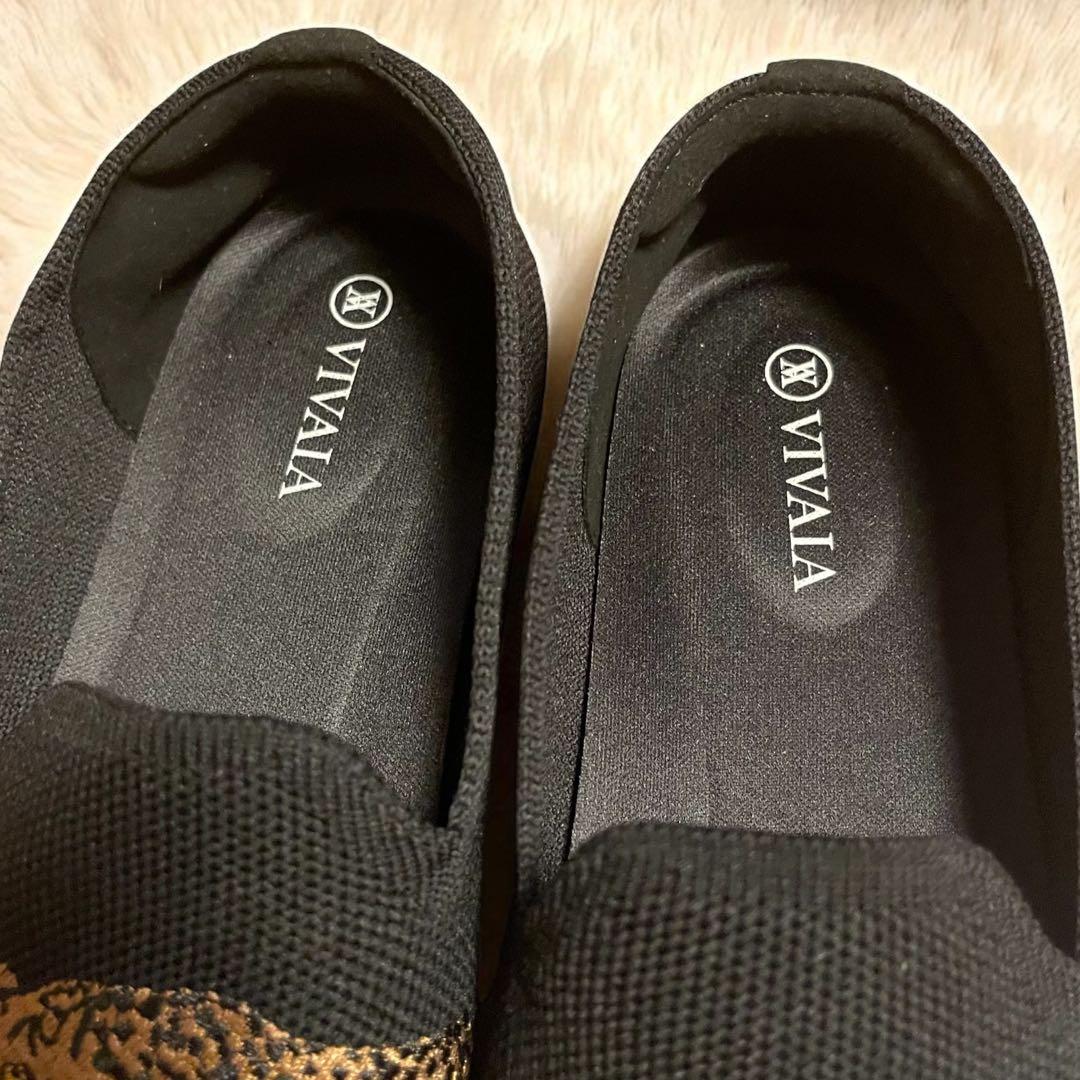 美品 VIVAIA スクエアトゥ ニット パンプス チーター ブラック　37