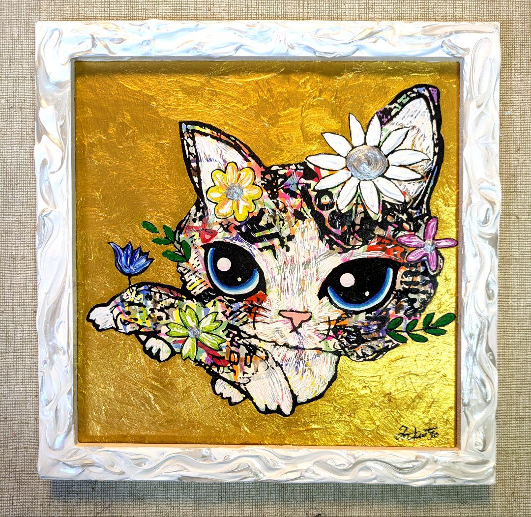 手作り額付作品 「なでしこニャンコ」