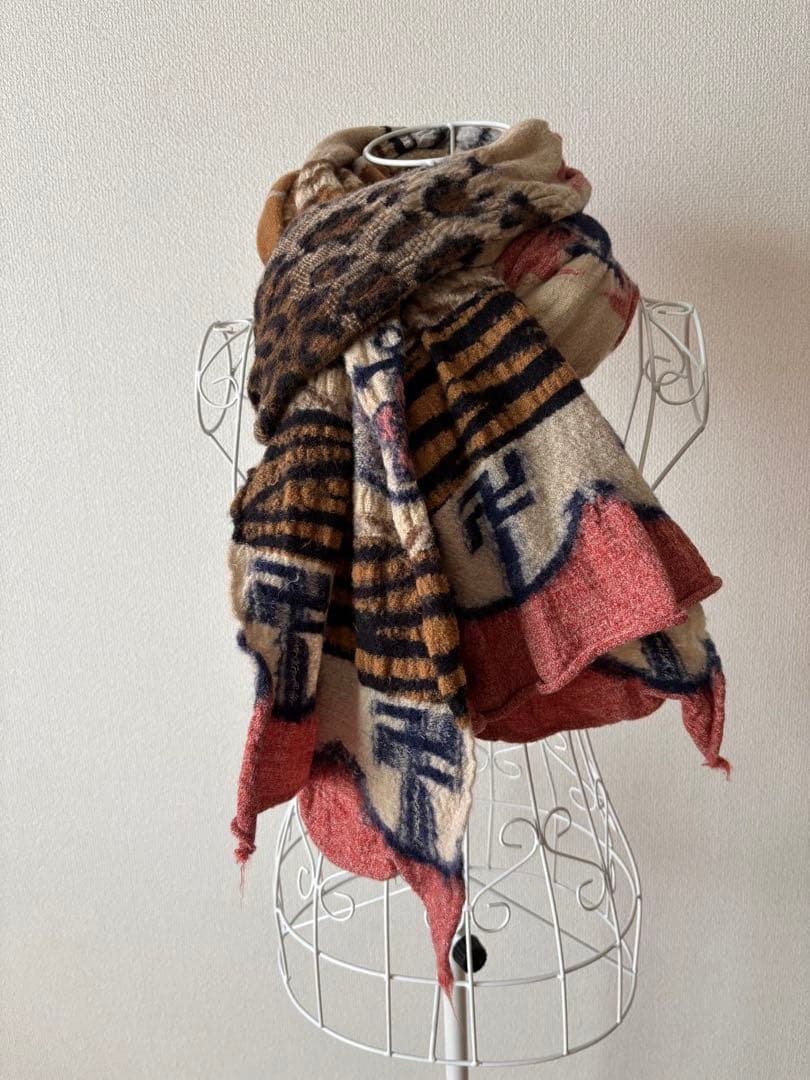 キャピタル KAPITAL 縮絨ウール スター ヒョウ柄 ミックス マフラー