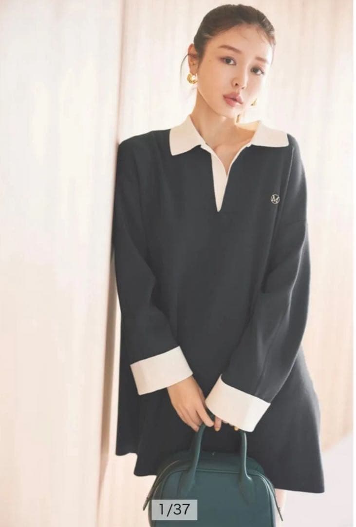 新品 マイストラーダ Mystrada ラガー ニット ミニワンピ 紺 ネイビー