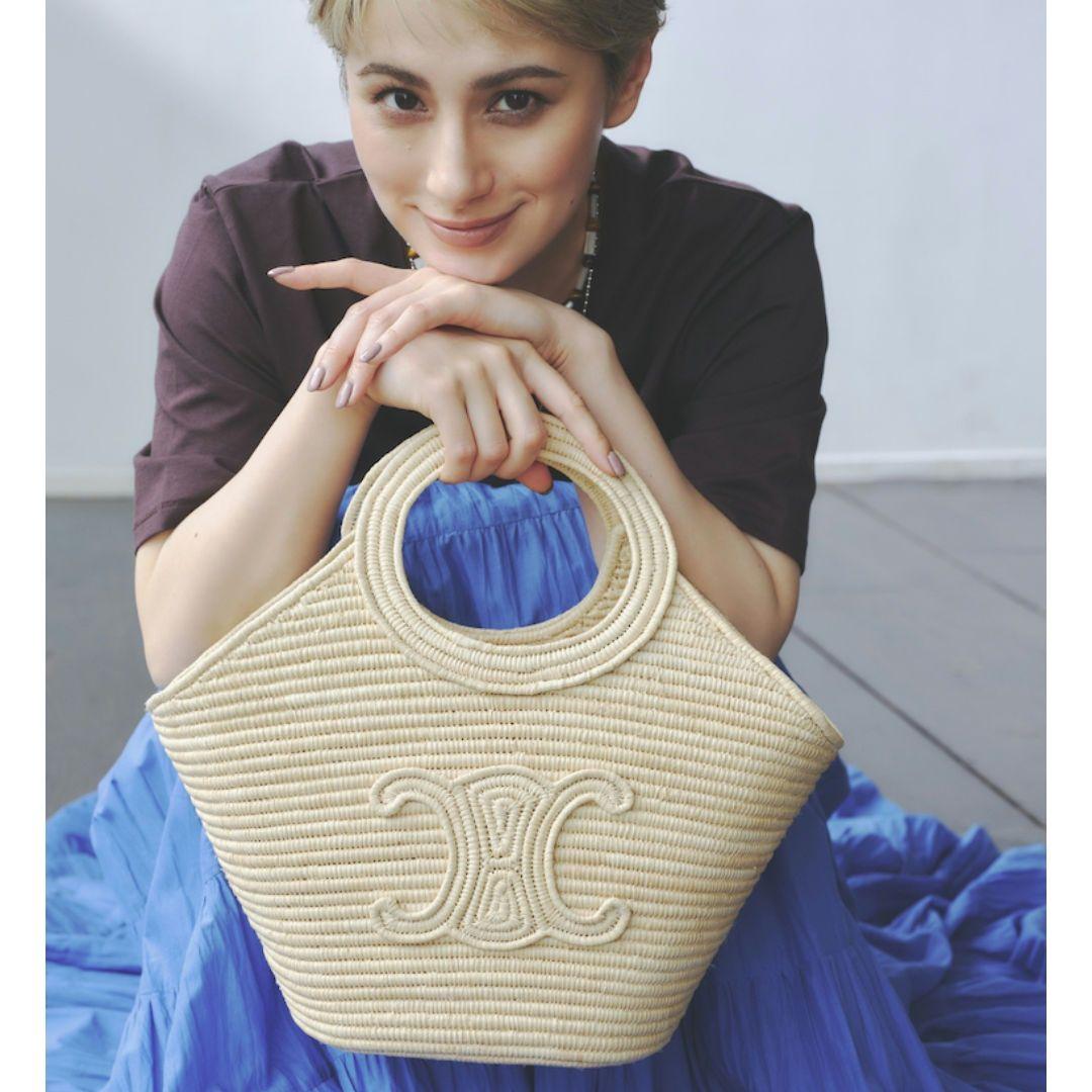 美品【セリーヌ】2025年春夏　ブレーテッド　パニエ 　ラフィア　かごバッグ