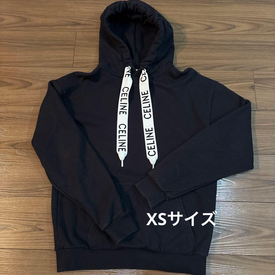 セリーヌCELINEルーズフーディーコットンフリースパーカー黒　箱付き