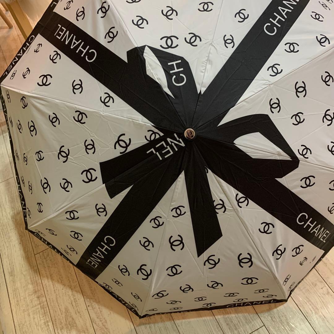 CHANEL 折りたたみ傘 晴雨兼用リボンロゴ