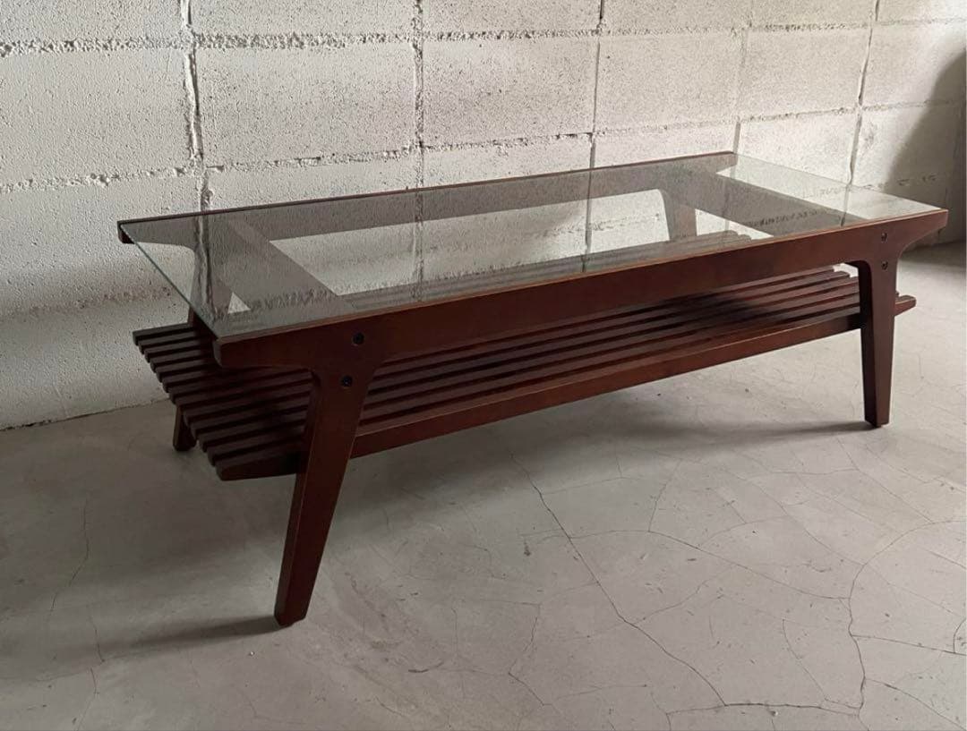 木製　ガラス　テーブル