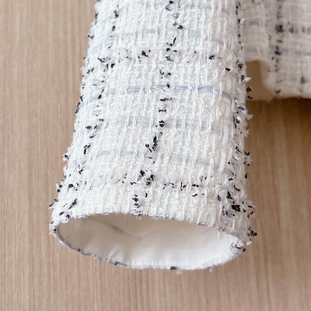 【1239】美品　アナイ　ミックスツィードノーカラージャケット　白　38