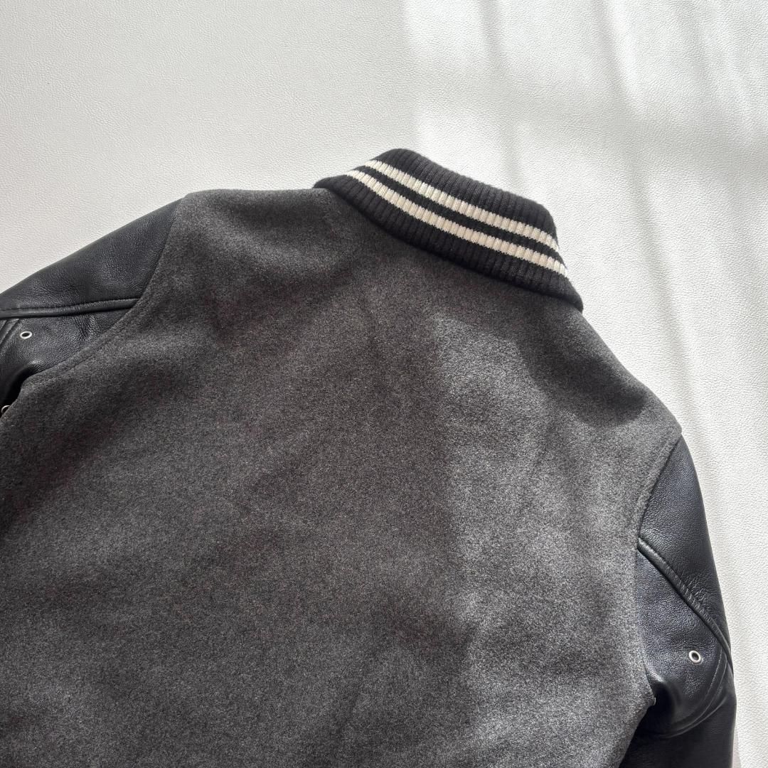 ビームス スタジャン ラムレザー 切り替え ファラオ ドンキーネック L グレー