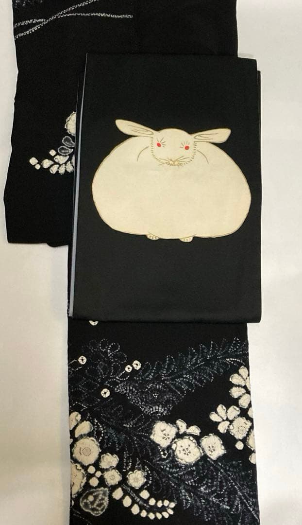 江戸時代絵師　「藪 長水」兎絵染めた京袋帯シルクの風合い最高級のポリエステル素材
