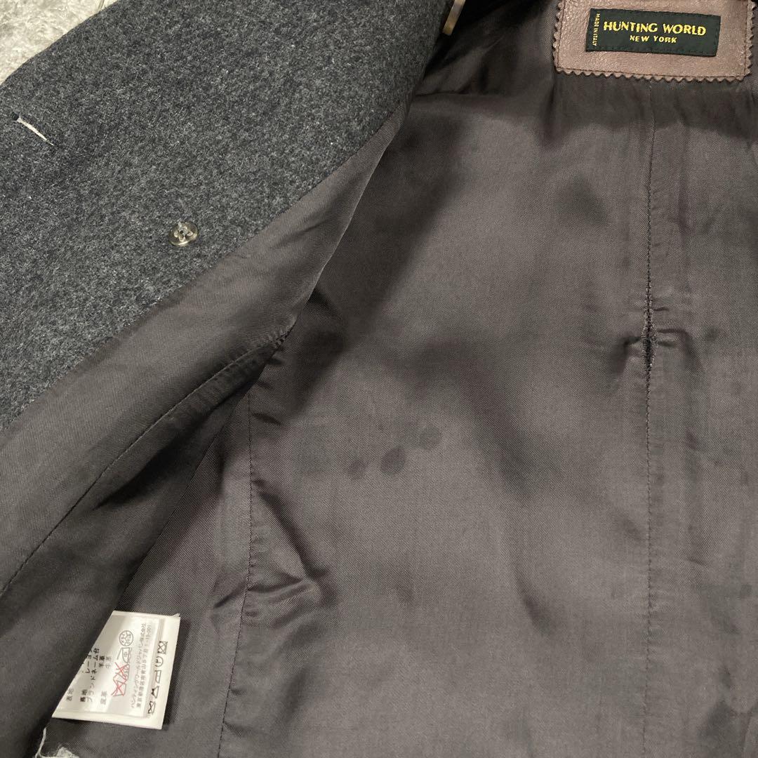 NU　HUNTING WORLD ウールコート　ロゴレザー　イタリア製
