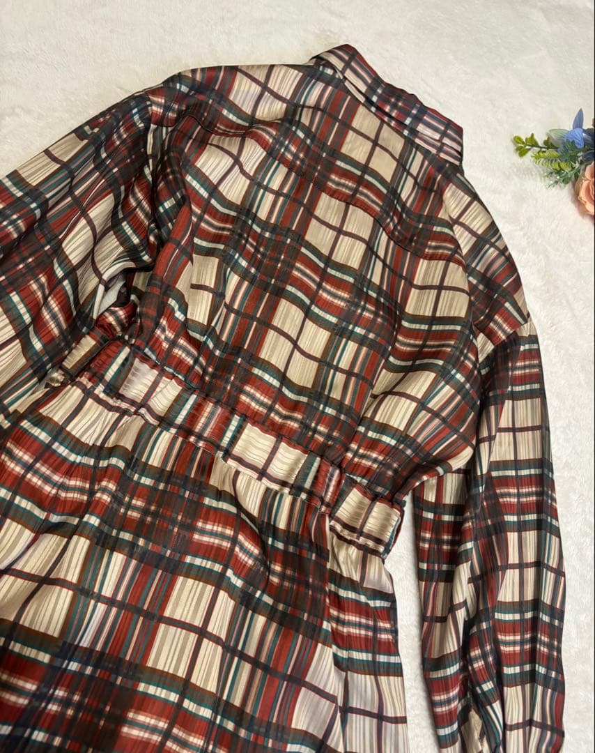 AMERI 夏帆さん着用　チェック　フレア　ロングワンピース　長袖　アメリ