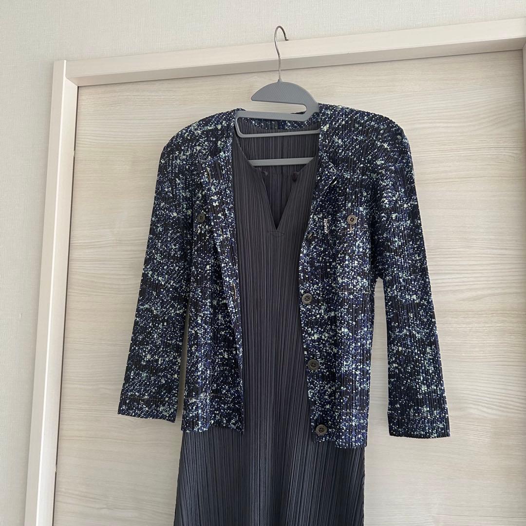 プリーツプリーズ　デニム　ジャケット　ブルー系　美品