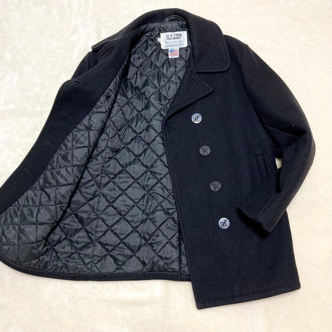 美品 ショット ピーコート ピージャケット 極厚極暖 L相当 740N ブラック
